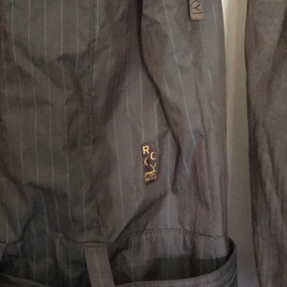 Roxy Snow coveralls. Taupe/turquoise pinstripes. Onesie. Hood/faux fur. Size S. - Picture 11 of 15